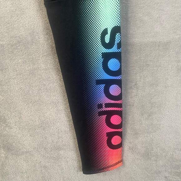 Adidas Leggings Girls Size XL Rainbow Spellout Logo Gym Athletic Sportswear‎ - Picture 10 of 14